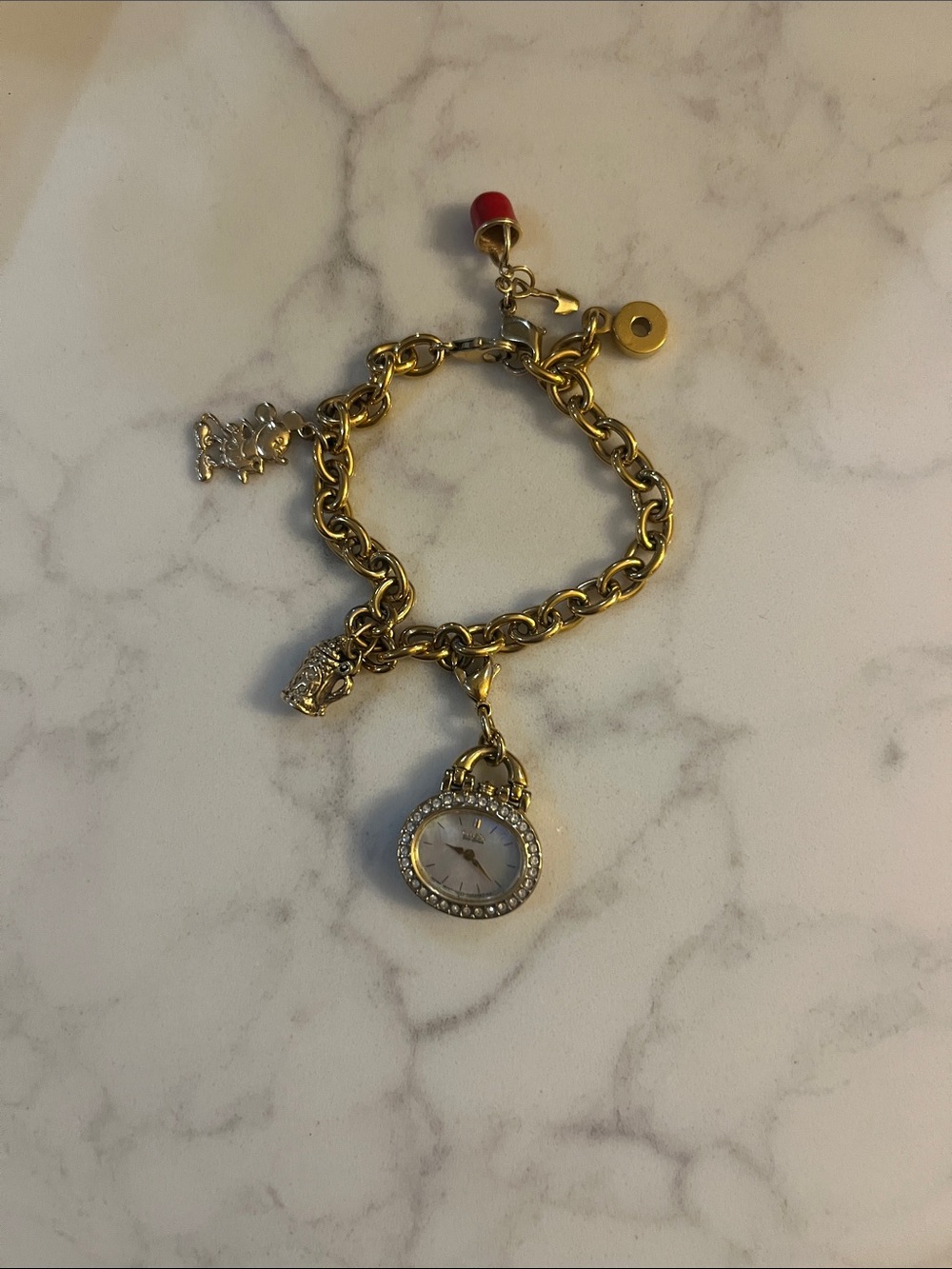 Gold Charm Bracelet Watch - Women's Jewelry